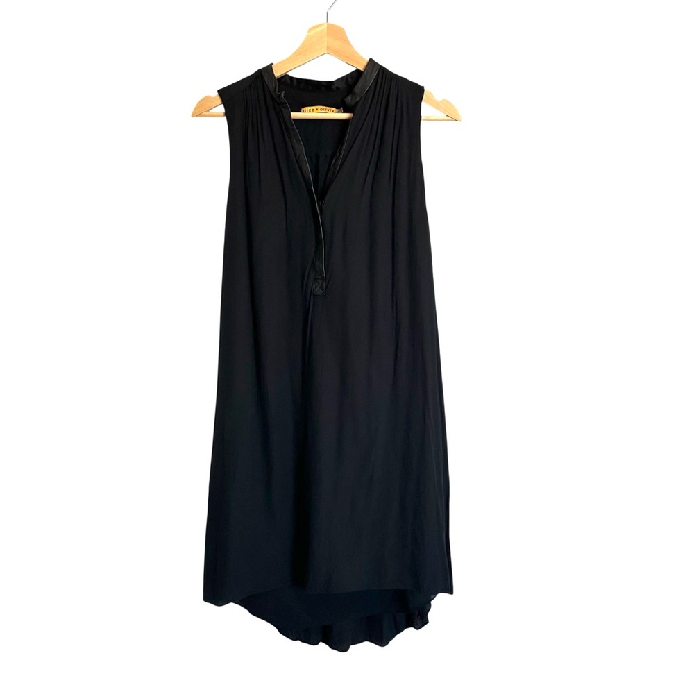 Alice + Olivia black sleeveless dress 100% Lamb Leather Trim size Small